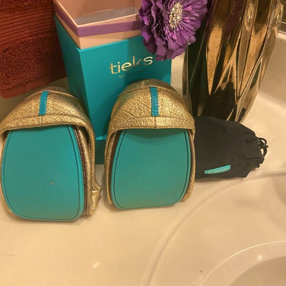 Tieks Shoes - Tieks (gold) with original packaging.